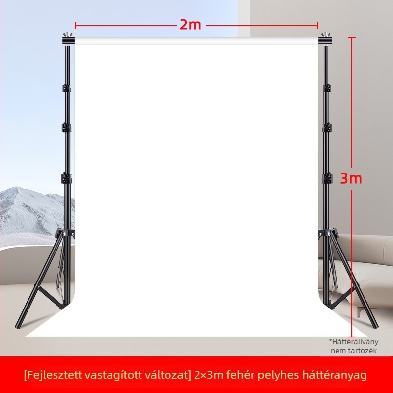 Fehér fotóháttértextil, velúrszerű felület, flockált, 2×3 m