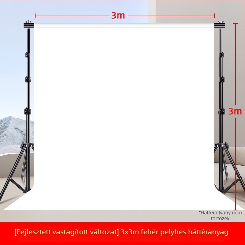 Fehér fotóháttértextil, velúrszerű felület, flockált, 2×3 m