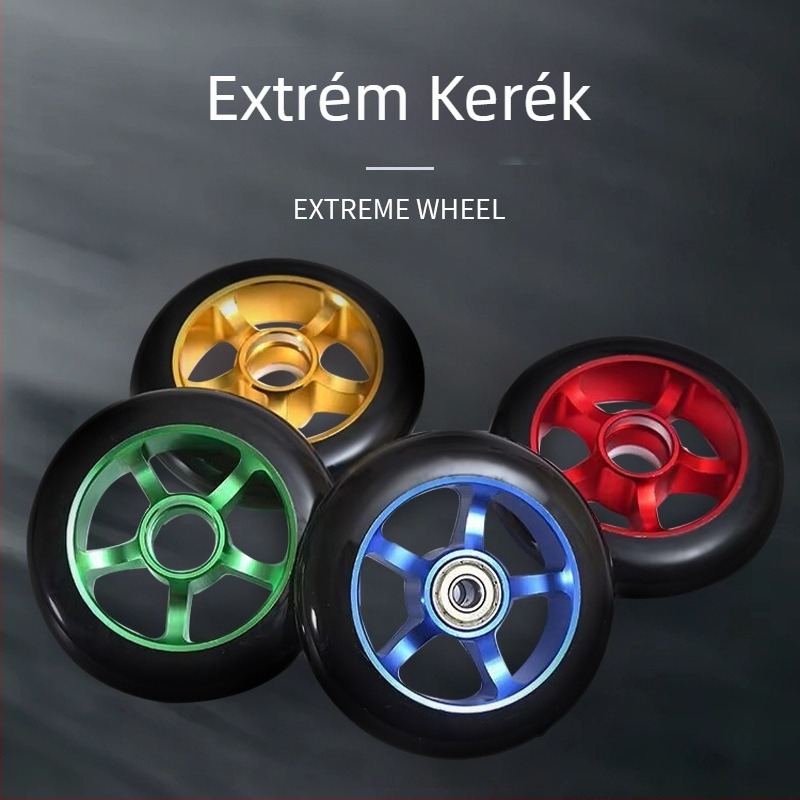 Gyerekeknek szóló alumínium ötvözetű inline kerék, 100 mm átmérő, 24 mm szélesség, PU, kopásálló, ütéscsillapító, megerősített középrész