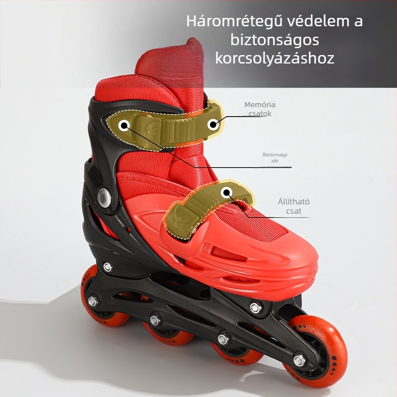 Gyerekek inline korcsolyák, teljes készlet, állítható, több sebességű, felső része környezetbarát anyagokból, egysoros kerekek, kopásálló kerekek