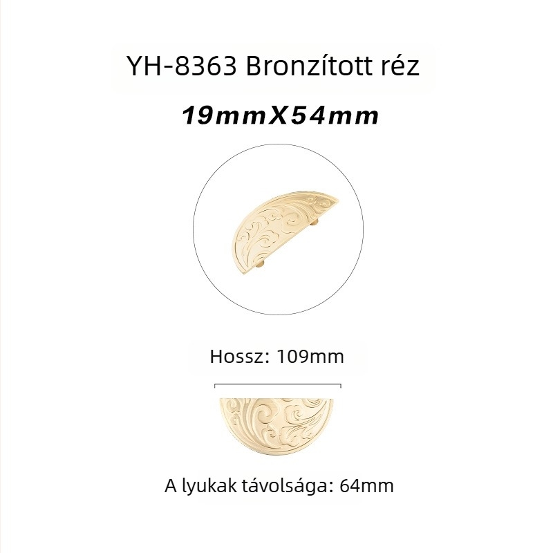 Szekrényfogantyú egylyukú, kínai stílusú, cinkötvözet, elektroplattázott, modell 8371