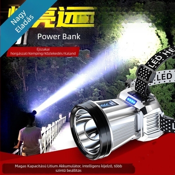 LED-es fejlámpa, újratölthető, éjjeli horgászathoz és bányász lámpának