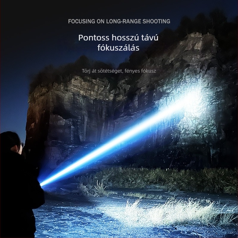 LED zseblámpa, újratölthető akkumulátorral, 10W, 1200 mAh, optikai zoom, hatótávolság akár 500 m