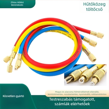 Autóklíma hűtőközeg töltőcső digitális nyomásmérővel, magas nyomásállóságú, 1/4 hüvelykes menet, tartomány 0-35, pontosság 0,1, kompatibil R134/R22/R410/R32.