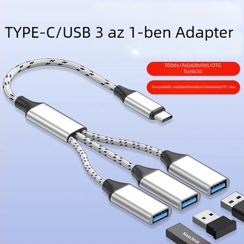 Jinhua Type-C USB 3-portos hub – USB 2.0, 28,5 cm hosszú kábel, tápellátás nélkül