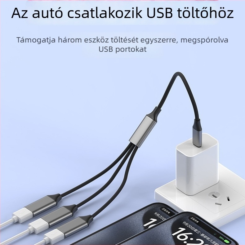 Jinhua Type-C USB 3-portos hub – USB 2.0, 28,5 cm hosszú kábel, tápellátás nélkül