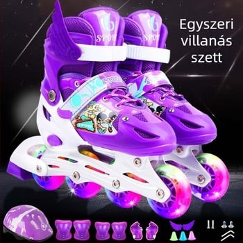 Gyerekek inline korcsolya, állítható, egy soros kerekekkel, teljes készlet