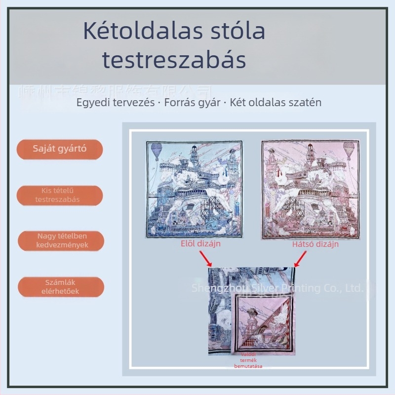 Kétoldalas poliészter-szatén kendő egyedi vállalati logóval – képernyőnyomtatás és digitális nyomtatás