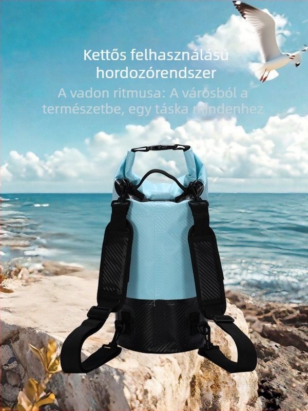 Szénszálas mintázatú vízálló táska, kézi fogantyúval és vállpánttal, ideális strandhoz, úszáshoz, túrákhoz és raftinghoz