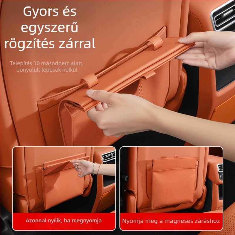 Bőr mágneses autós szemetes – hátsó üléshez rögzíthető, függő tároló