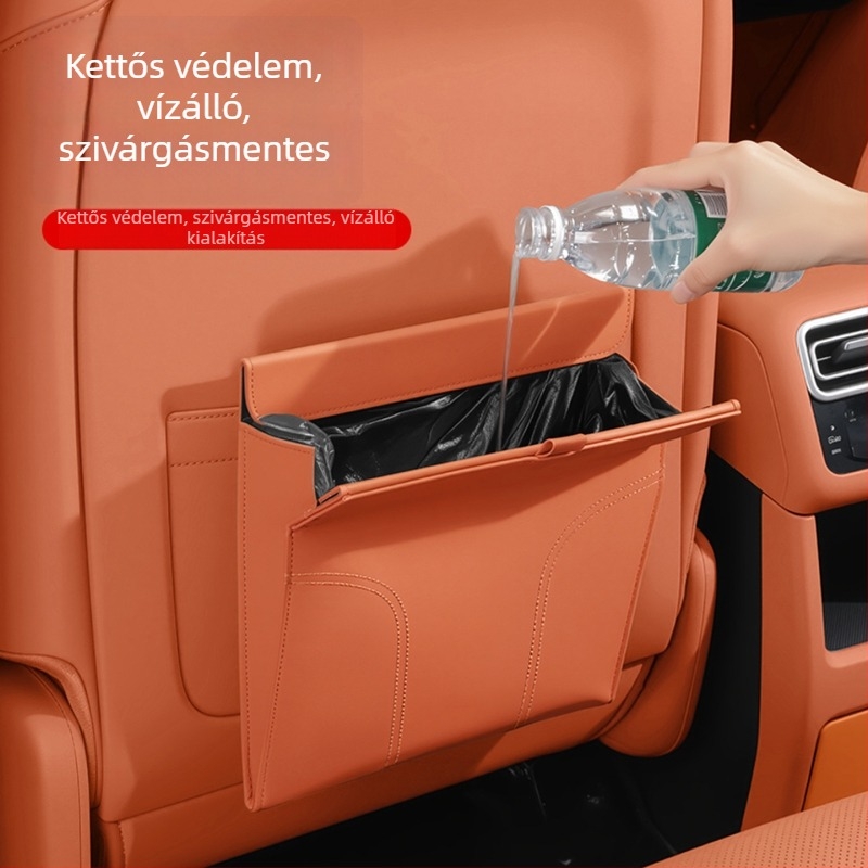 Bőr mágneses autós szemetes – hátsó üléshez rögzíthető, függő tároló