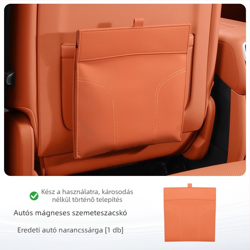 Bőr mágneses autós szemetes – hátsó üléshez rögzíthető, függő tároló