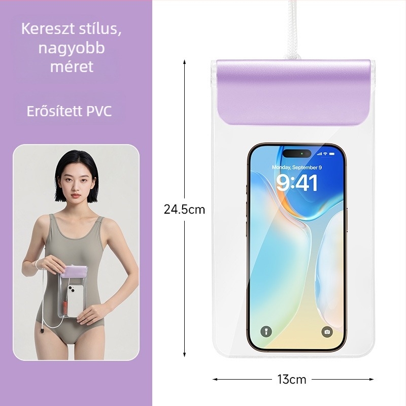 Telefonos vízálló táska érintőképernyőhöz, PVC-építés, vízálló anyag; logóval testreszabható; termékkód Td–m001–9