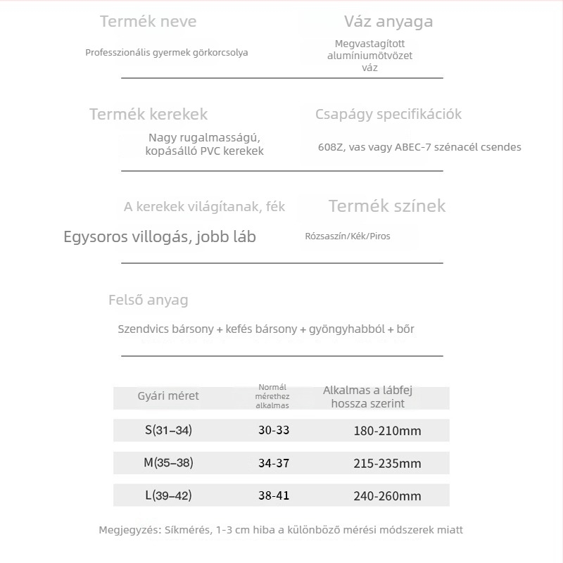 Egysoros görkorcsolya PVC kerekekkel, kényelmes és lélegző, állítható fékkel, PU+ hálós felsőrésszel, PP talppal