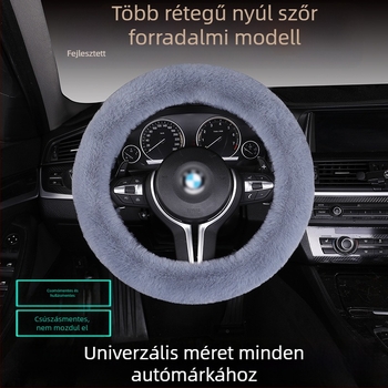 Nyúlszőr kormányvédő készlet – csúszásmentes, meleg, univerzális illeszkedés, tartalmaz nyúlszőr üléspárnát