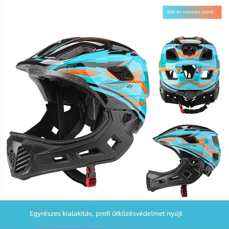 Gyerekeknek szánt egyensúlyozó kerékpár sisak – teljes arcú, uniszex, off-road stílus, PC+EPS anyag, testre szabható graffiti minta