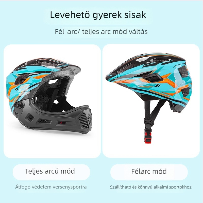 Gyerekeknek szánt egyensúlyozó kerékpár sisak – teljes arcú, uniszex, off-road stílus, PC+EPS anyag, testre szabható graffiti minta