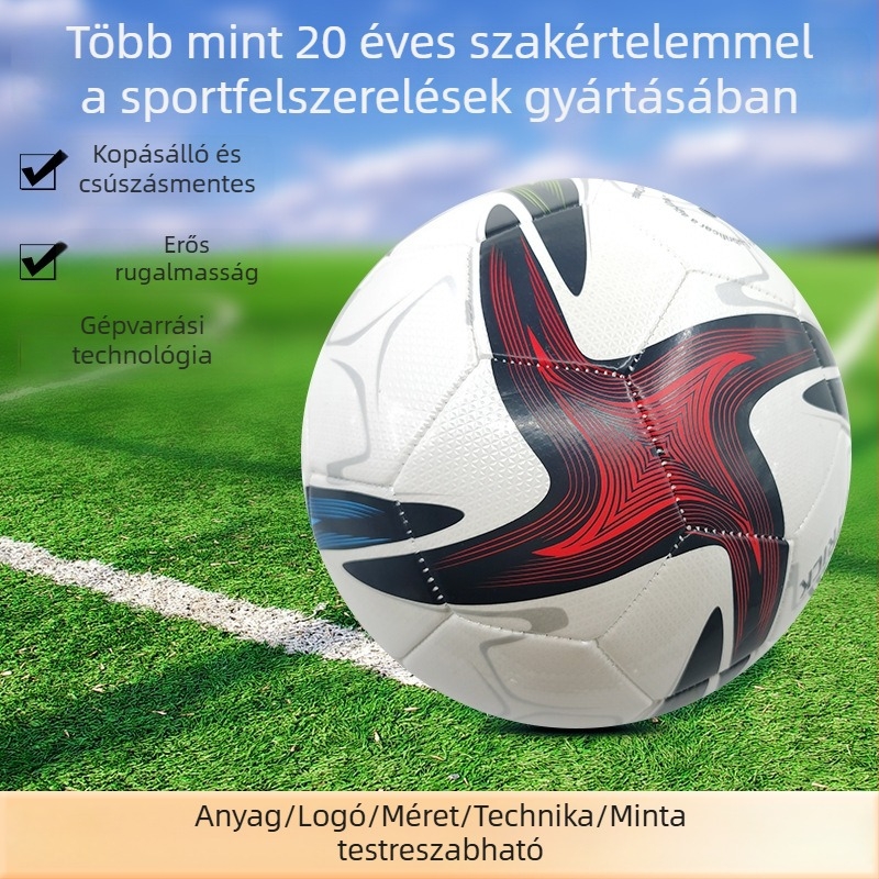 Kiváló minőségű gépi varrással készült futball edzésre, kültéri használatra, méret 5, PU bőr