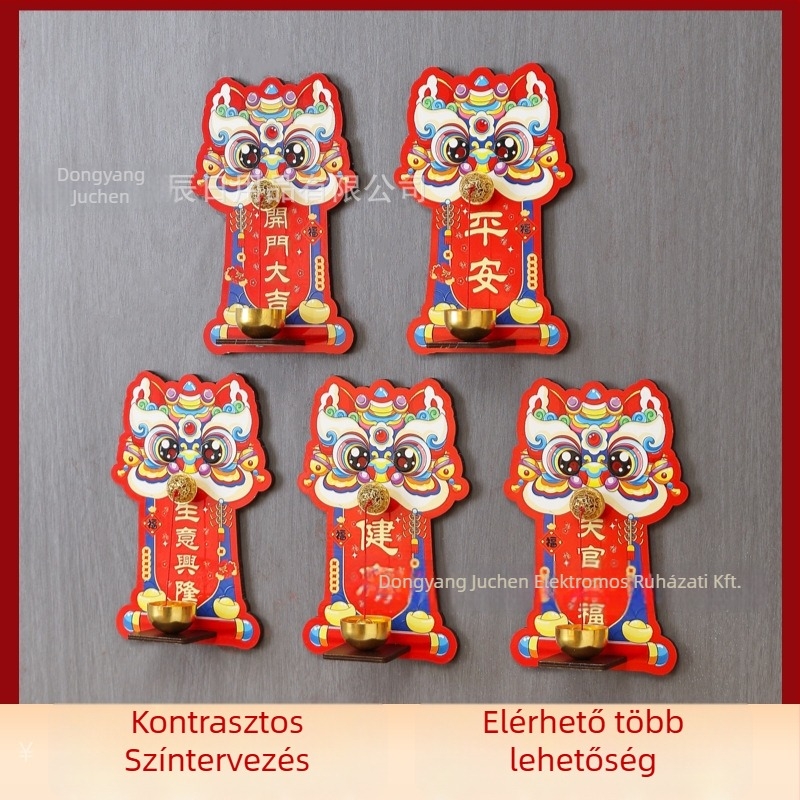Függő kiegészítő - fa, kézzel készített, Lion Doorbell, Stílus: aranyos/retro/kreatív/kínai, Kód: Magnetic Doorbell Refrigerator Sticker