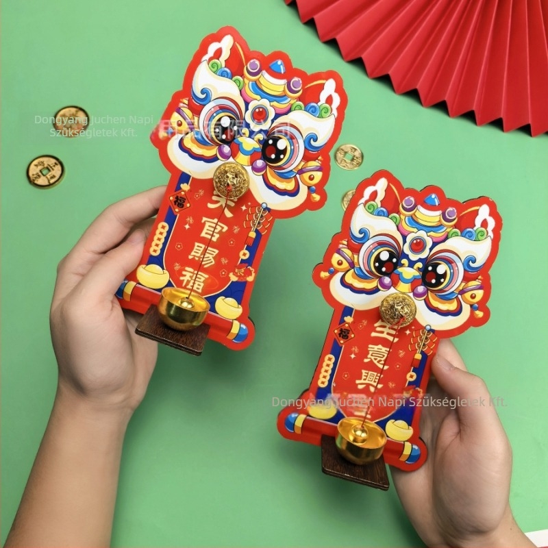 Függő kiegészítő - fa, kézzel készített, Lion Doorbell, Stílus: aranyos/retro/kreatív/kínai, Kód: Magnetic Doorbell Refrigerator Sticker