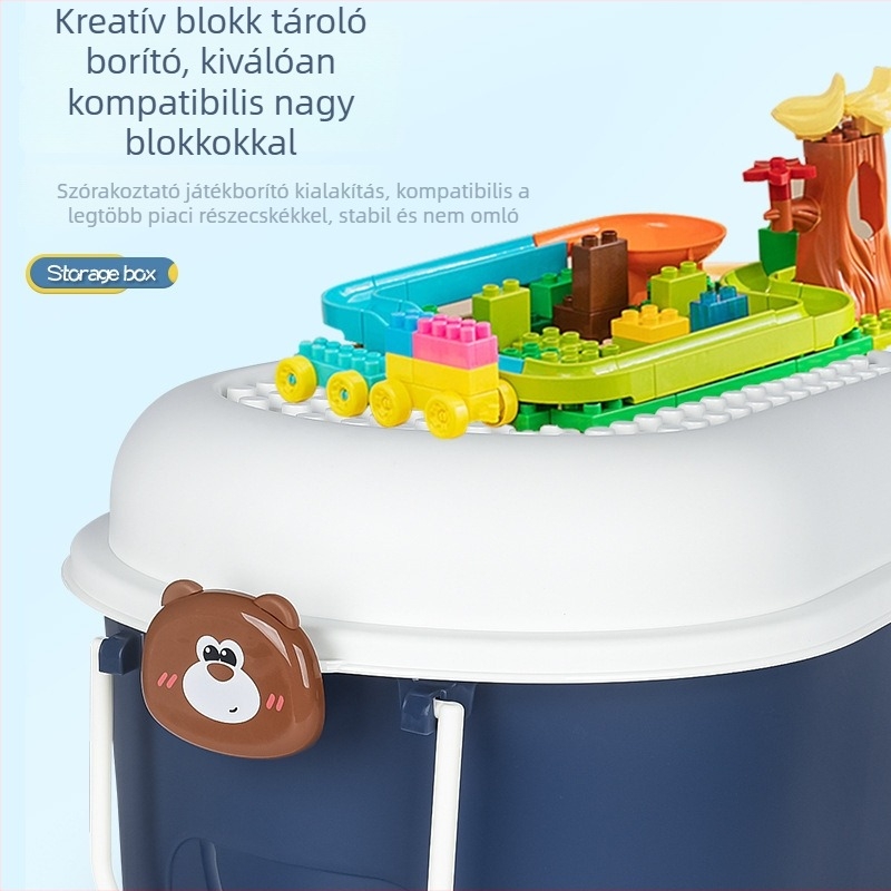 PP műanyag játék tároló doboz gyerekeknek, kacsa alakú, görgős, összehajtható és hordozható, 0-5 L kapacitás