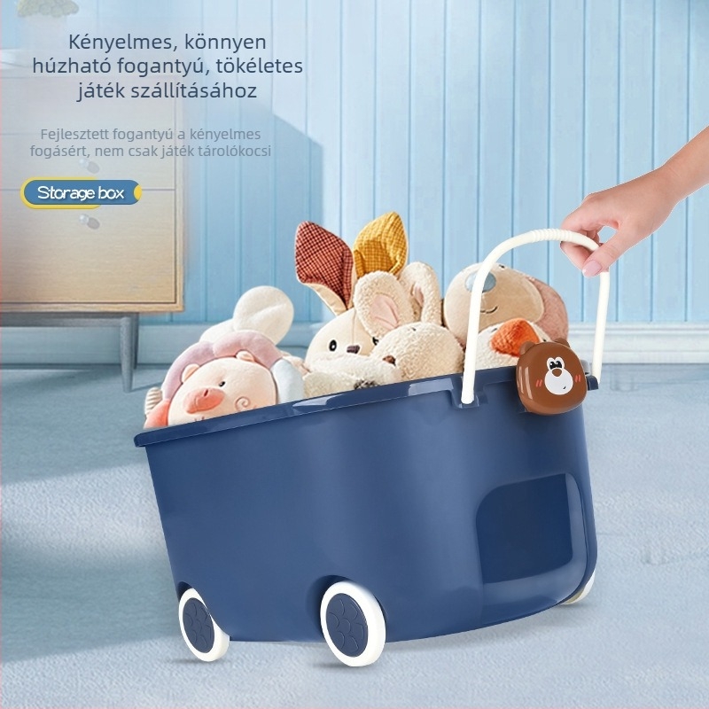 PP műanyag játék tároló doboz gyerekeknek, kacsa alakú, görgős, összehajtható és hordozható, 0-5 L kapacitás