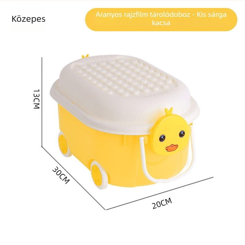 PP műanyag játék tároló doboz gyerekeknek, kacsa alakú, görgős, összehajtható és hordozható, 0-5 L kapacitás