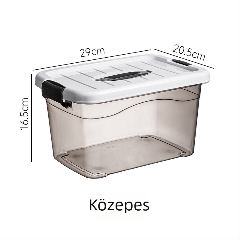 Fedéllel ellátott tároló doboz, áttetsző PP anyagból, vastagított, víz- és porálló, kézben vihető