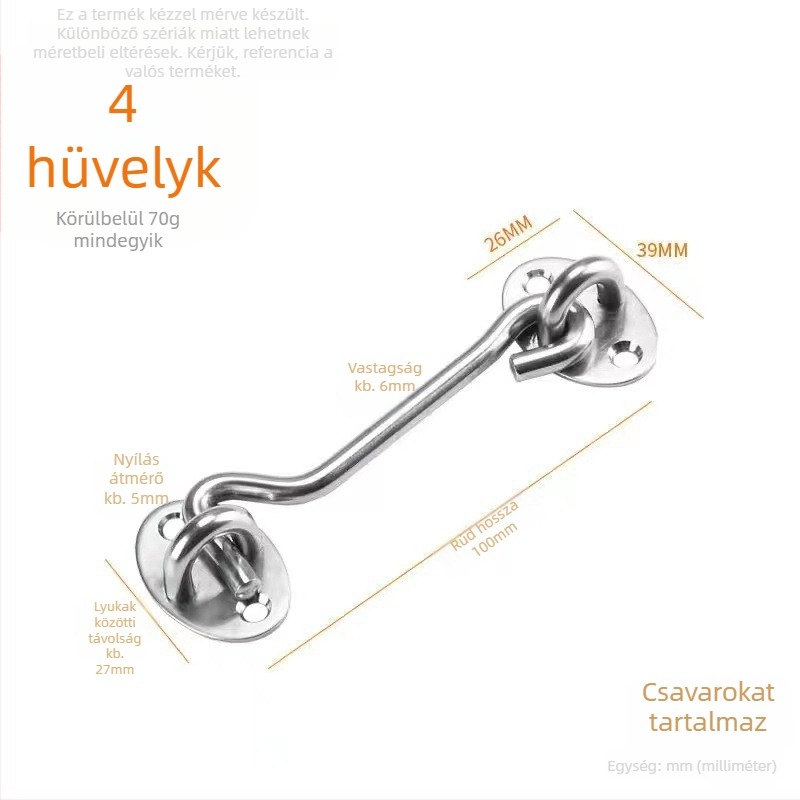 Rozsdamentes acél ablak horog – modell Window Wind Hook, Anyag: rozsdamentes acél, Felület: polírozott elektroplatázás, Használat: ajtó/ablak zár, Márka: Three Cats