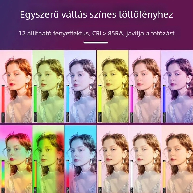 Hordozható RGB fotózás világítás, USB tápegység, 23W, 3200K színhőmérséklet, E27 foglalat