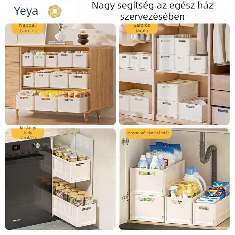 Fiókos mély konyhai tároló doboz, összecsukható, fedél nélküli, halmozható, 3 L, PP