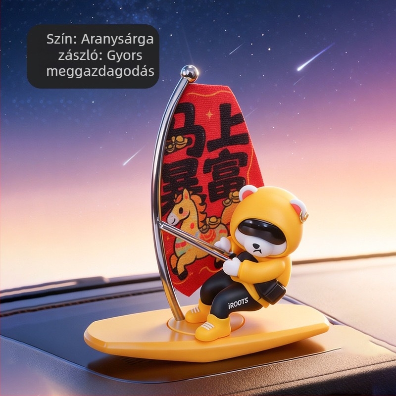 Autó műszerfal díszfigura – lengő szörföző medve, illatosítóval