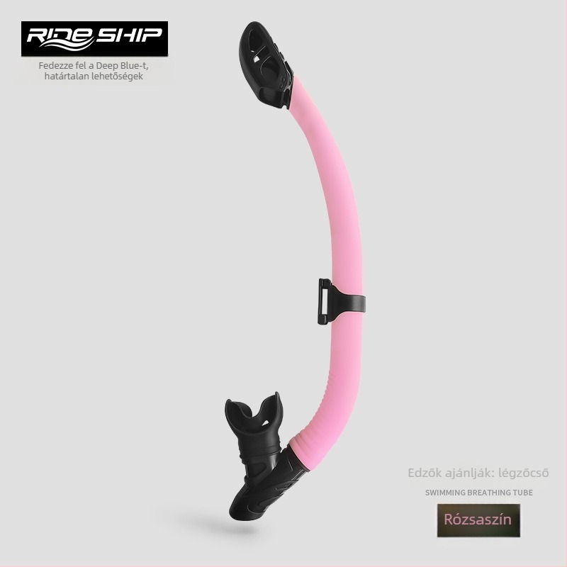 Teljesen száraz sznorkel, lebegő típusú alatti légzőberendezés, nyelv-támasztó szájrész, anyagok: folyékony szilikon + PVC, felnőtteknek