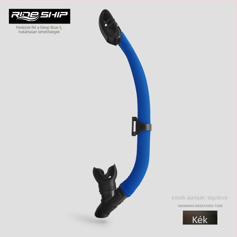 Teljesen száraz sznorkel, lebegő típusú alatti légzőberendezés, nyelv-támasztó szájrész, anyagok: folyékony szilikon + PVC, felnőtteknek