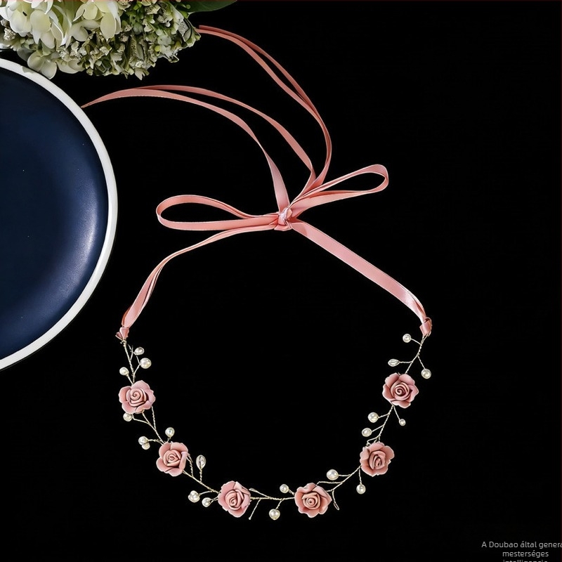 Sportos fejkendő virággal, puha agyagból, kézzel készített, női stílus, virág forma, hajkiegészítő