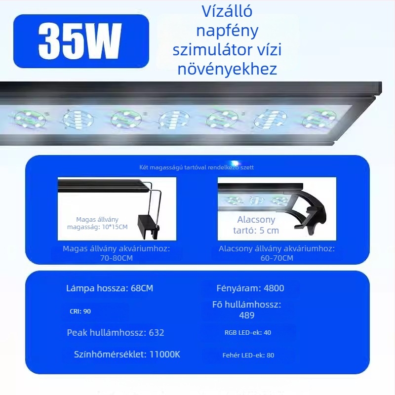 Akvaráriumi fény – teljes spektrum, 15W, alumínium ötvözet, telefonos vezérlés, 1 kg