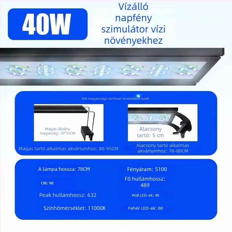 Akvaráriumi fény – teljes spektrum, 15W, alumínium ötvözet, telefonos vezérlés, 1 kg