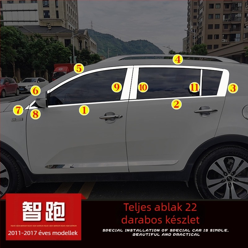 Just Right Kia Sportage 2011-2017 ablak- és ajtókeret dekoratív fényes csík, ajtókezelés módosítás