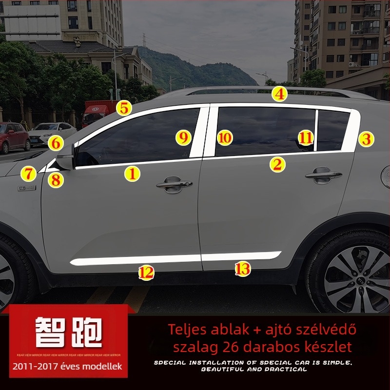 Just Right Kia Sportage 2011-2017 ablak- és ajtókeret dekoratív fényes csík, ajtókezelés módosítás