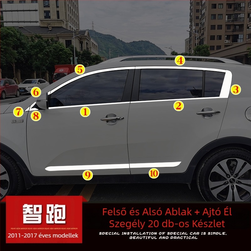 Just Right Kia Sportage 2011-2017 ablak- és ajtókeret dekoratív fényes csík, ajtókezelés módosítás