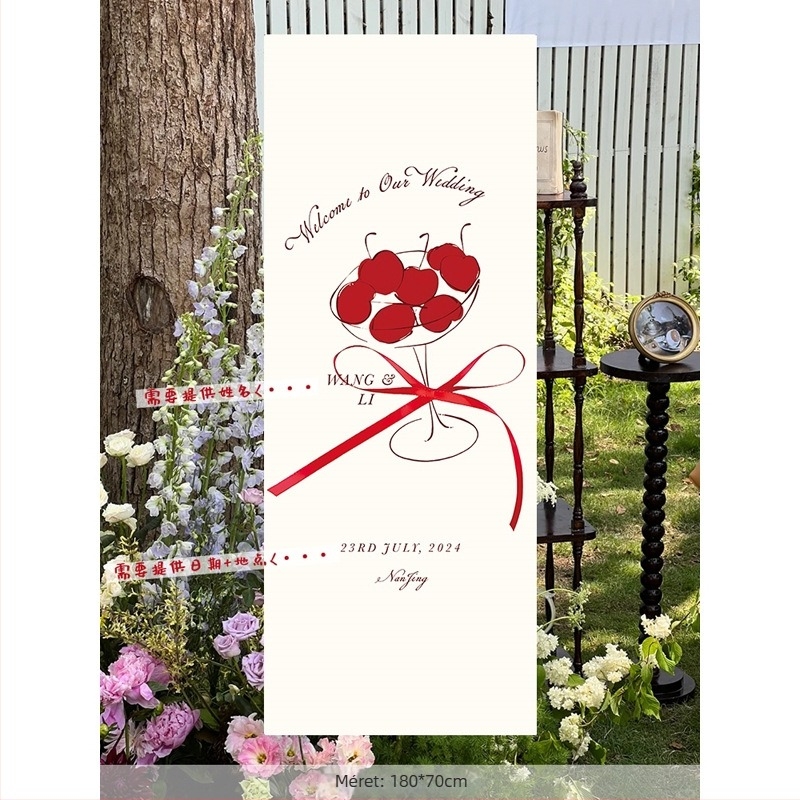 Esküvői hátteret banner – helyszíni díszítő kellék, anyag: szalag, nem importált