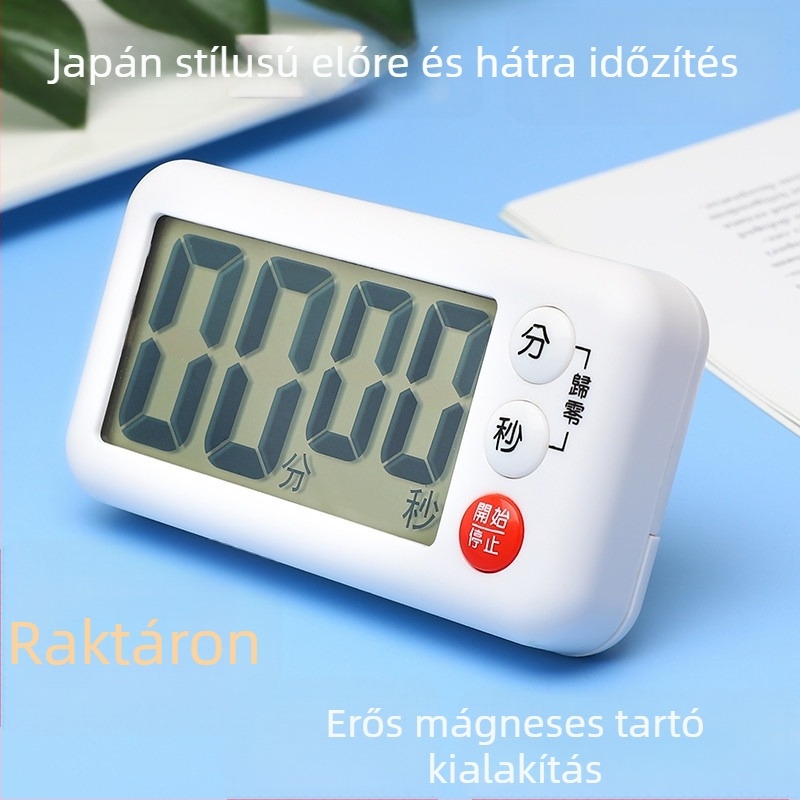 Konyhai időmérő elektronikus mozgással, LCD kijelző, elemről működik, kronográf, japán stílus