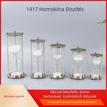 Fém háromoszlopos üveghomokóra – kézzel készített, retro dizájn, otthoni dekoráció, magas boroszilát üveg