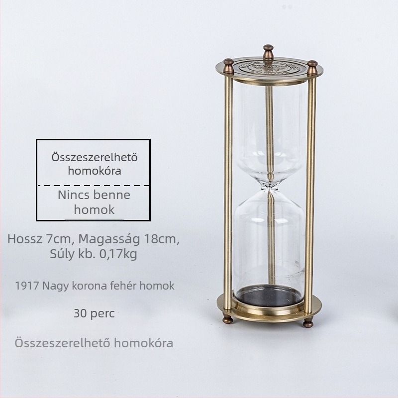 Fém háromoszlopos üveghomokóra – kézzel készített, retro dizájn, otthoni dekoráció, magas boroszilát üveg