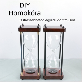 Üveg homokóra saját magad tölthető homokkal, fa DIY gravírozás, függő dekoráció