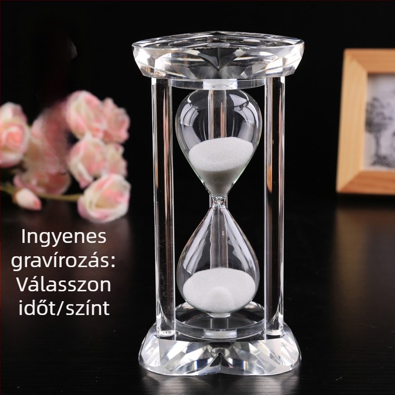 Kristályhomokóra időmérő 15–60 percig – irodai dekoráció, születésnapi ajándék