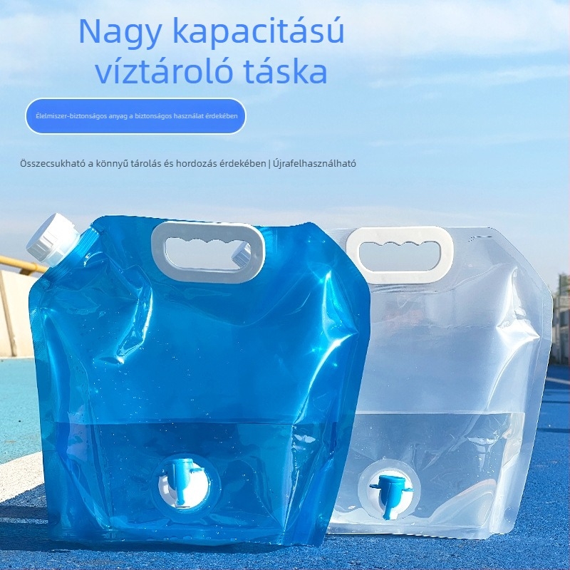 Kültéri 10 L-es víztáska, összecsukható, hordozható víztartály csappal, műanyag tartály kempingezéshez