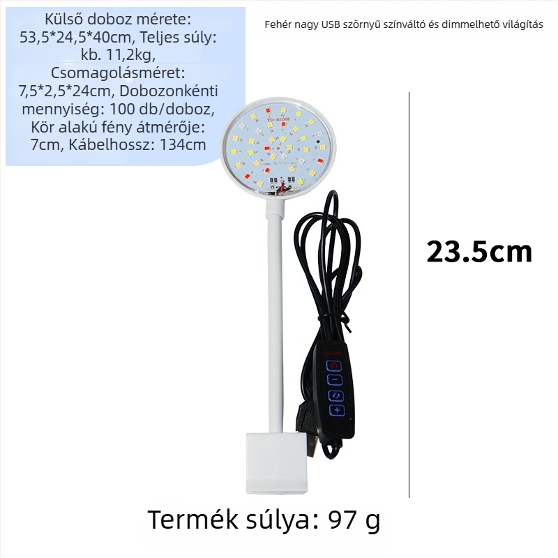 Akvarisztikus klip lámpa USB-tápellátású, dimmelhető LED, 3W