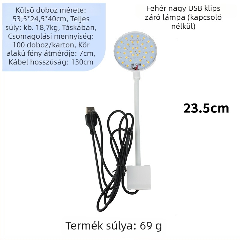 Akvarisztikus klip lámpa USB-tápellátású, dimmelhető LED, 3W