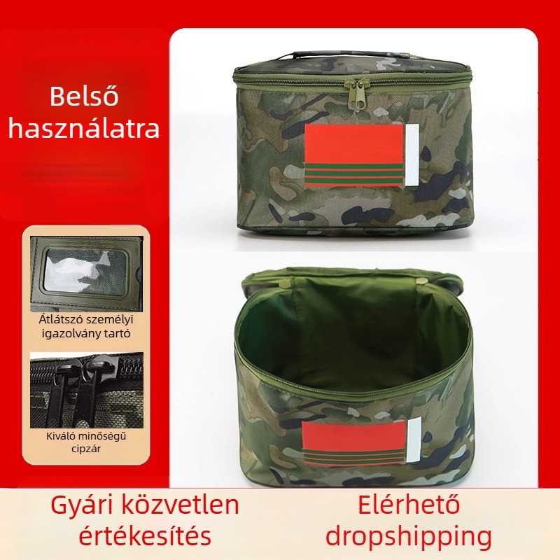 Kamufláz mintás kozmetikai neszesszer utazáshoz és kültéri használatra – vízálló, kompakt, kézben hordható, Oxford anyagból